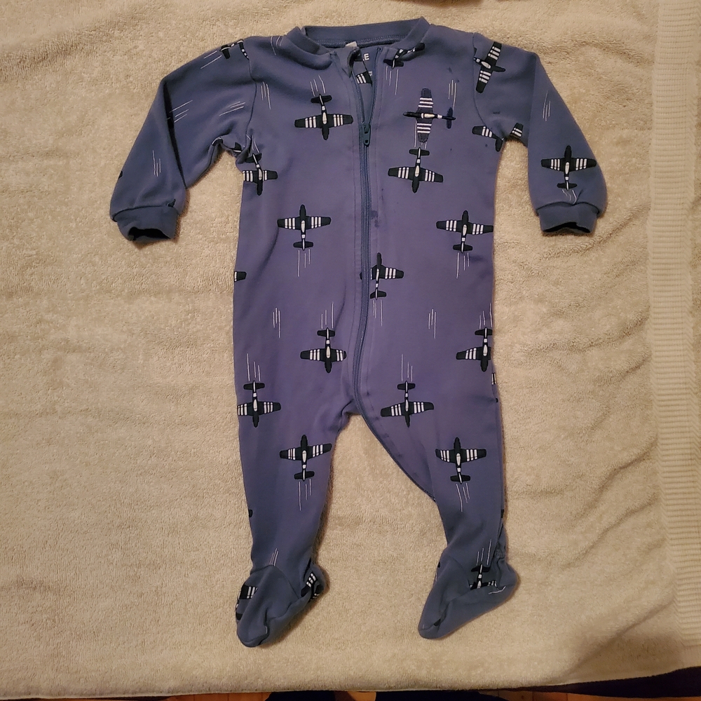 (6/$18) Cozy Blue Airplane Kids Footie